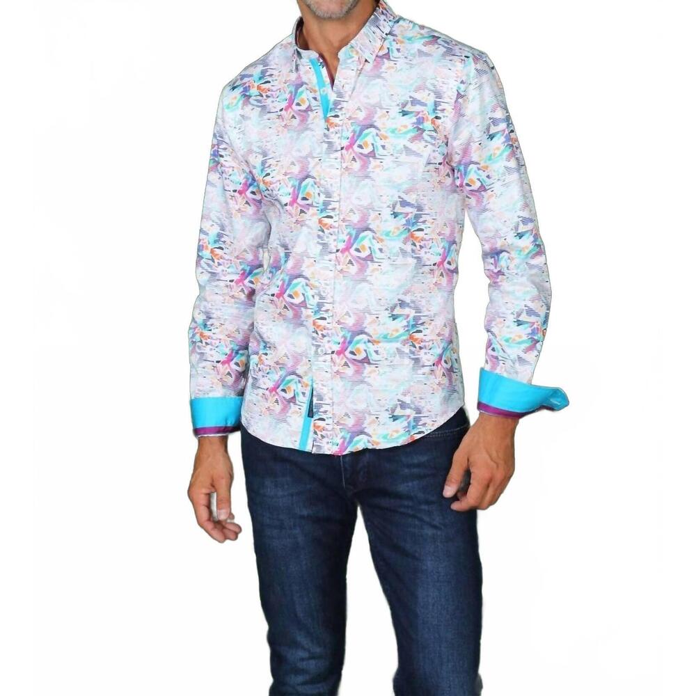 NEW EIGHT X retro digital button down shirt with trim in white
